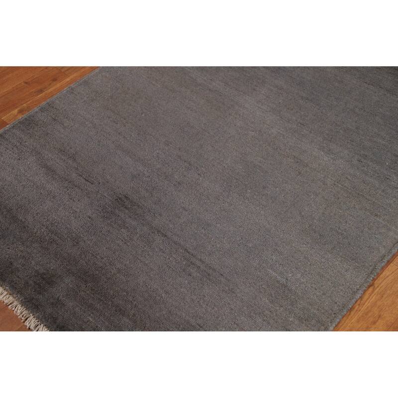 Gray Gabbeh Modern Foyer Rug Hand-Knotted Wool Carpet - 3'5"x 4'11"