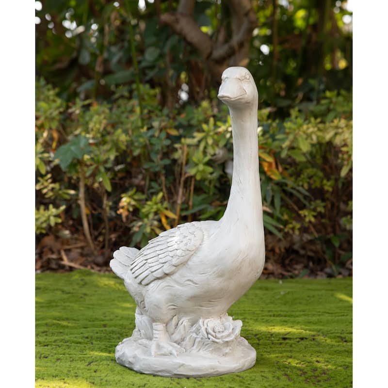 Glitzhome 20"H MGO Faux Bronze / White Goose Garden Statue
