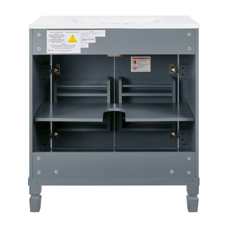 Modern 30" Freestanding Bathroom Vanity Cabinet Wood Frame with Ceramic Sink and Soft-Close Storage