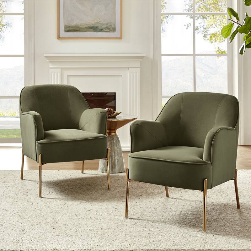 Marina Modern Velvet Accent Chair with Golden Legs Set of 2 by HULALA HOME