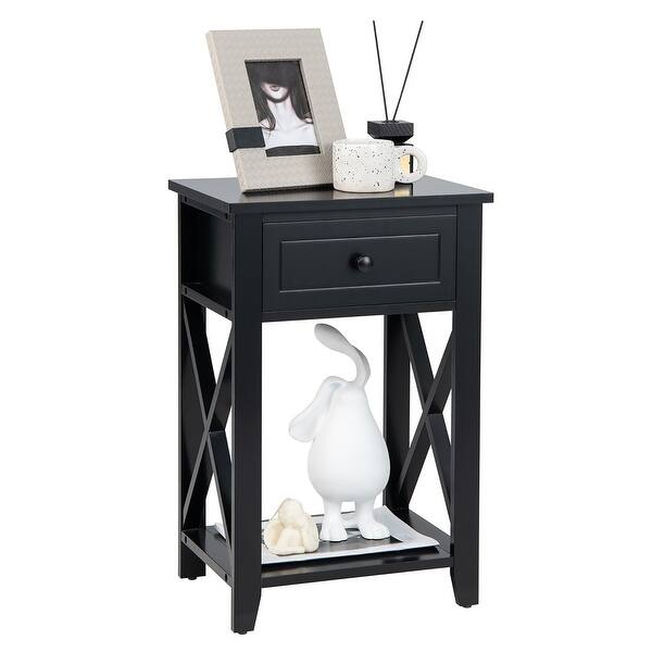 Costway Nightstand Sofa Side End Table W/ Drawer & Shelf Bedroom Black