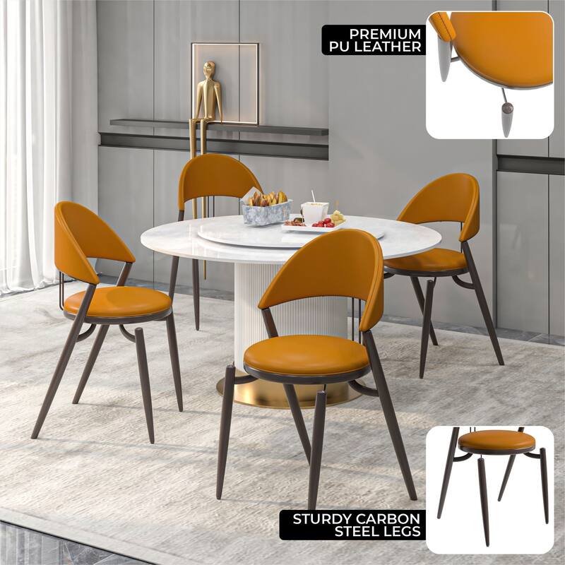 Venice Upholstered Leather Dining Chair (Set of 2) Open Back Accent Side Chair with Iron Legs
