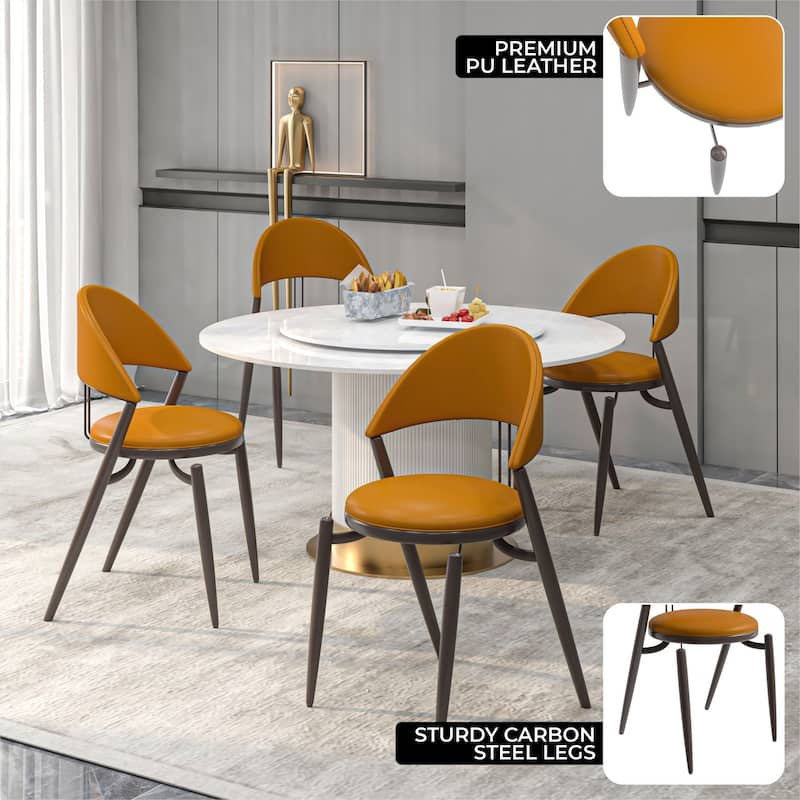 Venice Upholstered Leather Dining Chair (Set of 4) Open Back Accent Side Chair with Iron Legs