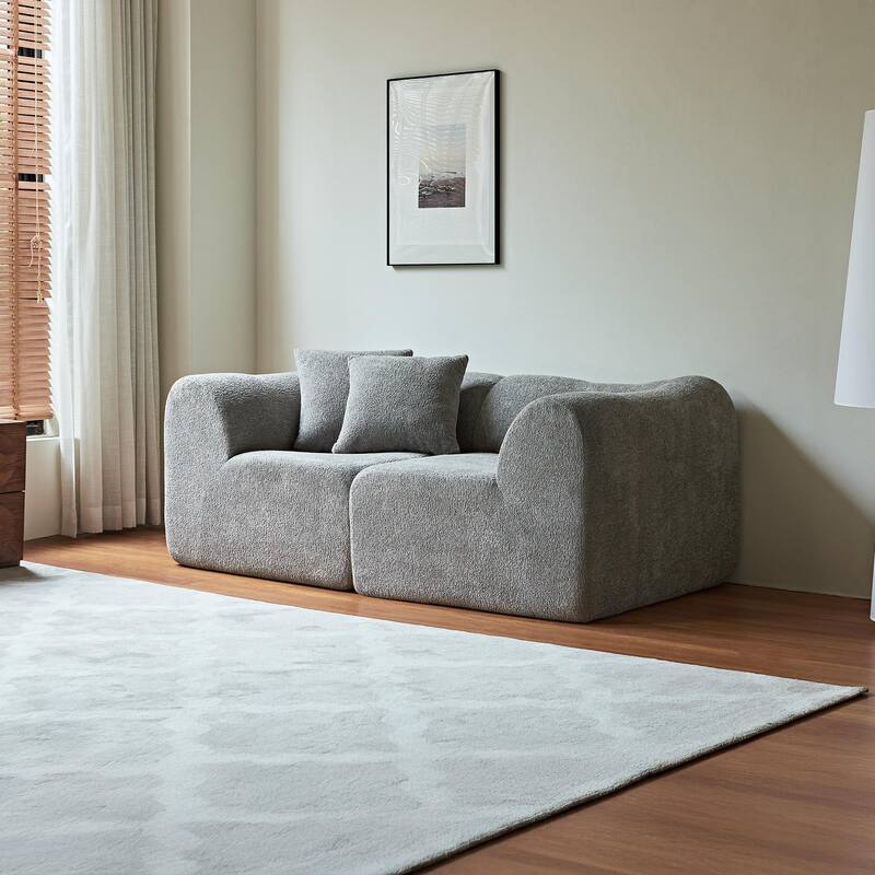 Minimalist Accent Sofa Loveseat Couch with 2 Throw Pillows, 2-Seater Couch for Living Room Apartments - Gray