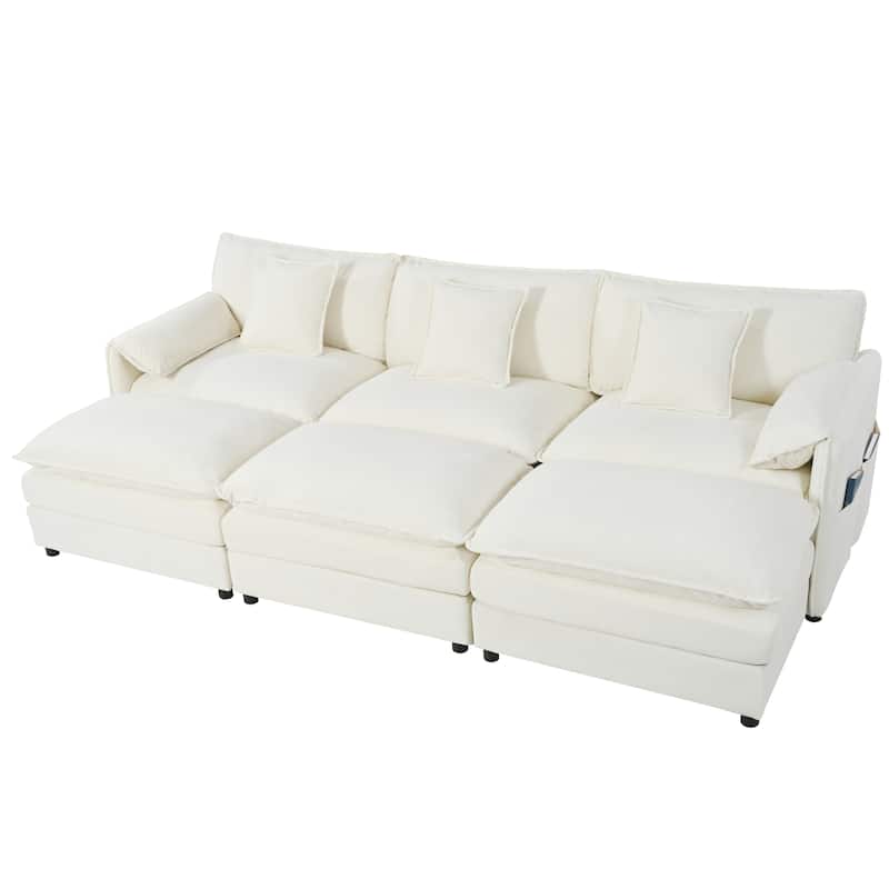 109.45" Chenille Upholstered 3-Seater Sleeper Modular Sectional Sofa with Double-Layer Cushions, DIY Combination