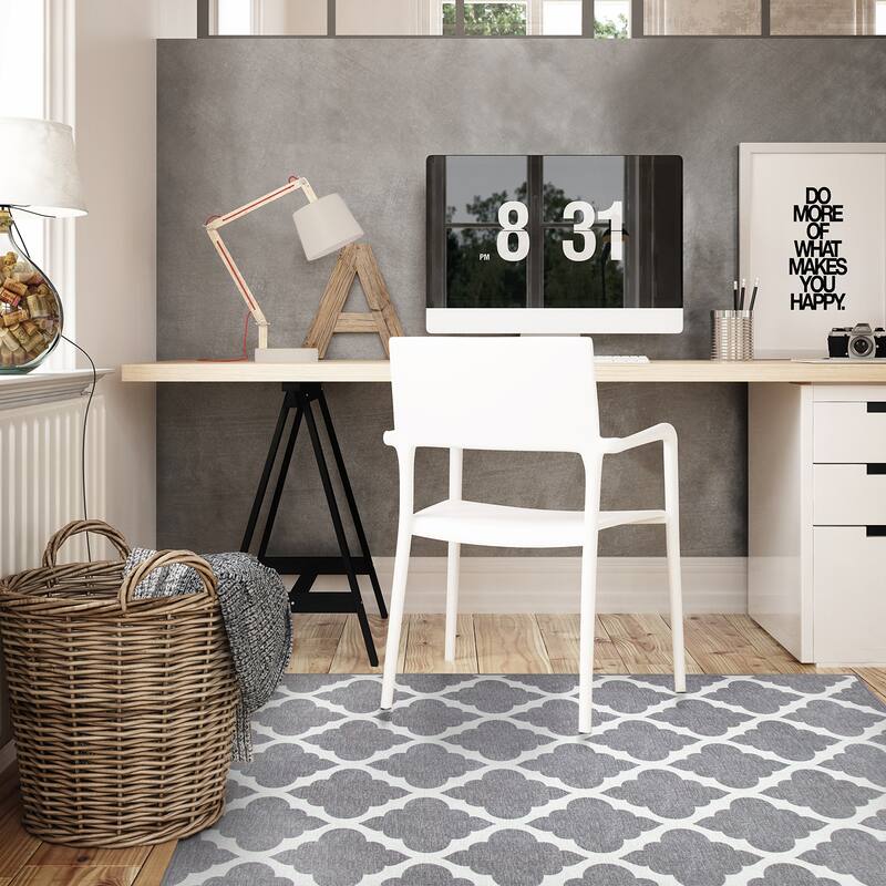 My Magic Carpet Machine Washable Area Rug Moroccan Trellis Grey