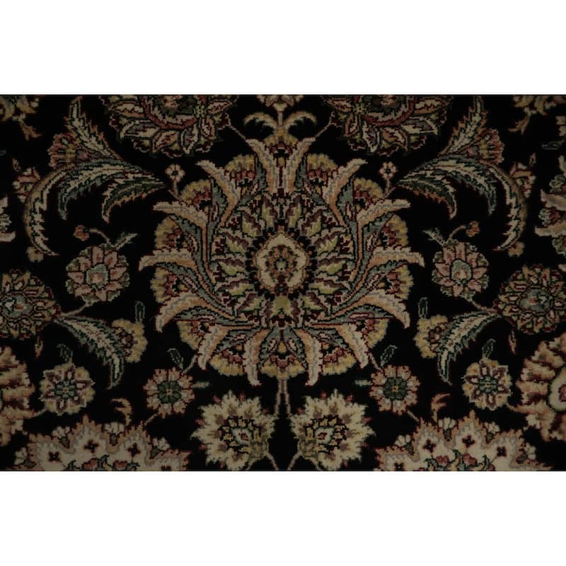 Hand Knotted Oriental 100% Wool Carpet Traditional Floral Black Agra Area Rug - 6' 1'' X 3' 10''