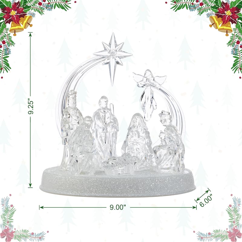 Glitzhome 9''L Christmas Lighted Acrylic Tabletop Nativity Scene Figurine