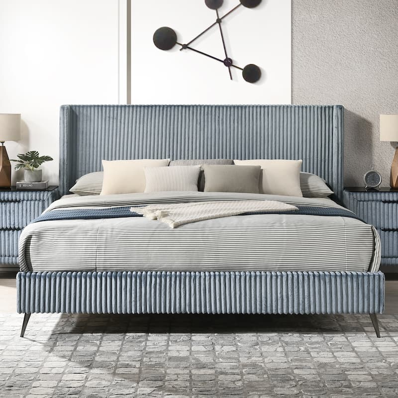 Roundhill Furniture Mavela Wide Wale Corduroy Upholstery Panel Bed, King Size