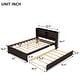 preview thumbnail 5 of 3, Full Size Bed with Pull-Out Trundle and Built-In Bookcase Headboard, Pine Wood Frame with Sturdy Slats