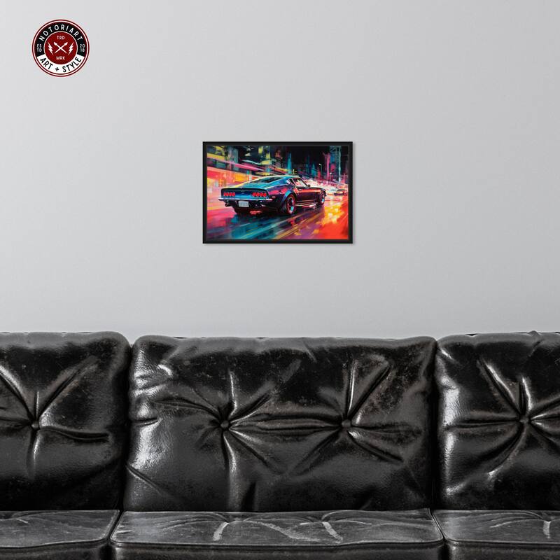 Notoriart Classic Night Drive Framed Car 1 Piece Canvas Wall Art