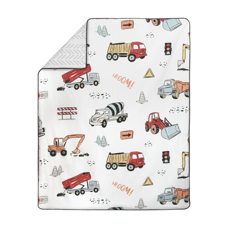 Sweet Jojo Designs Construction Truck Boy 4pc Nursery Crib Bedding Set - Grey Yellow Orange Red and Blue Transportation