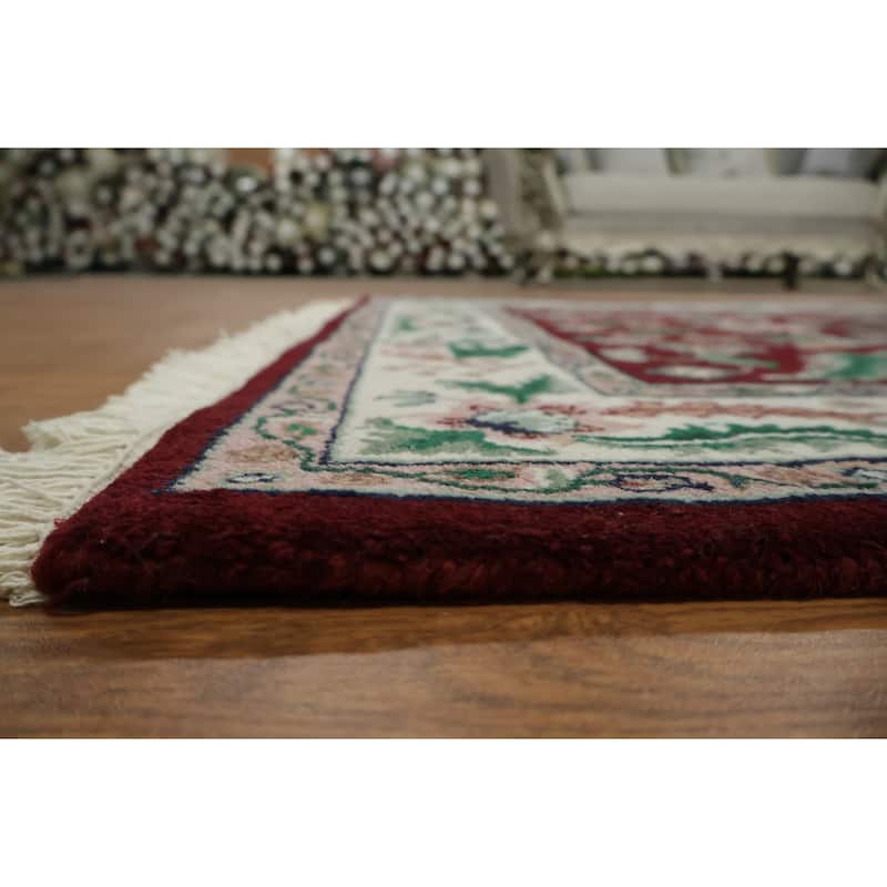 Hand Knotted Oriental 100% Wool Carpet Traditional All-Over Red Agra Area Rug - 5' 11'' X 4' 0''