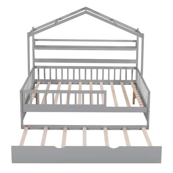 slide 2 of 25, Wooden Full House Bed with Twin Trundle & Shelf - Playful & Practical Grey