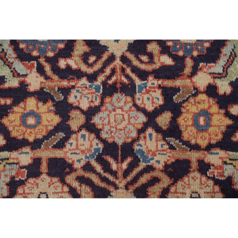 Hand Knotted Oriental 100% Wool Carpet Traditional Geometric Navy Blue & Blues Mahal Runner Rug - 10' 11'' X 3' 11''