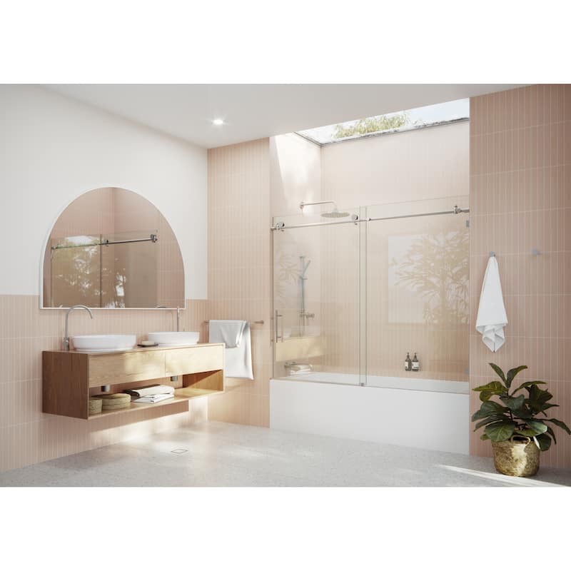 Glass Warehouse 68 in. - 72 in. x 60in. Frameless Bath Tub Sliding Shower Door