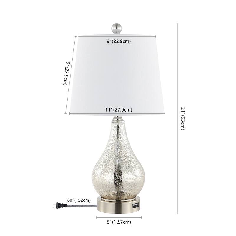 Lily 21" Farmhouse Industrial Iron/Glass LED Table Lamp with USB Charging Port, Silver (Set of 2) by JONATHAN Y
