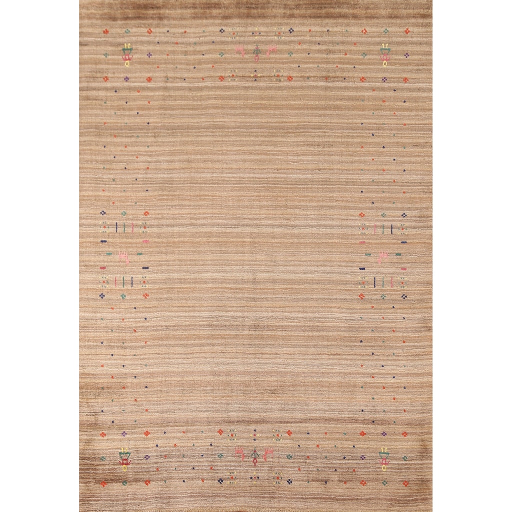 Striped Gabbeh Indian Area Rug Handmade Wool Carpet - 4'4"x 5'9"