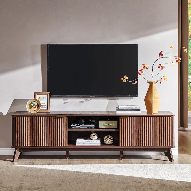 70" Modern Fluted TV Stand for Living Room, Wood Entertainment Center