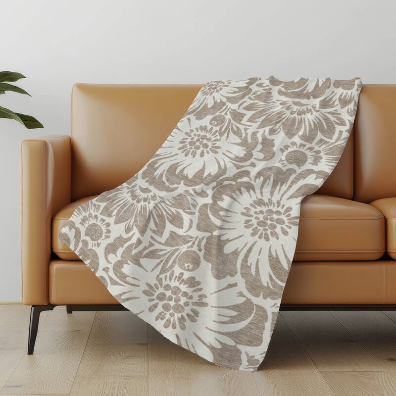 Premium Machine Washable Modern Floral Sherpa Throw Blanket