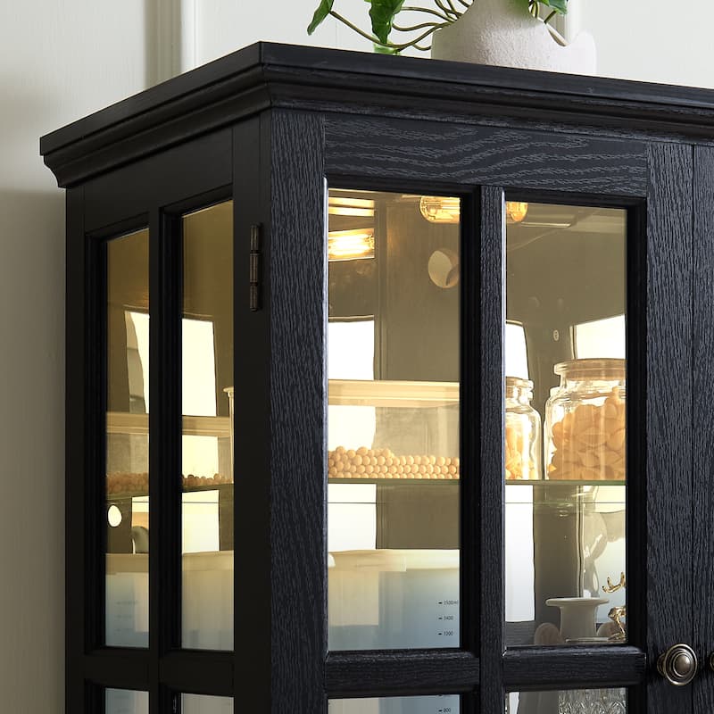 Curio Display Cabinet, Antique Display Cabinet with Glass Doors Adjustable Shelves Four Door Design Vintage Showcase