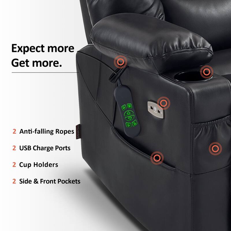 MCombo Large Dual Motor Power Lift Recliner Chair with Massage and Dual Heating for Elderly People, Faux Leather 7634