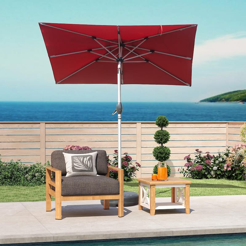Red Crank Lift Patio Umbrella with Wind Vent, Durable Aluminum Frame, UV-Resistant Polyester Fabric