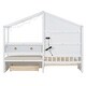 preview thumbnail 13 of 18, Versatility Twin Size House Bed with Upholstered Sofa, Wood Guardrail Bed with Shelves and Two Drawers, Charging Station Design