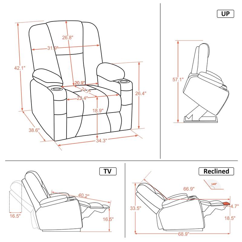MCombo Electric Power Lift Recliner Chair with Extended Footrest, Fabric 7507
