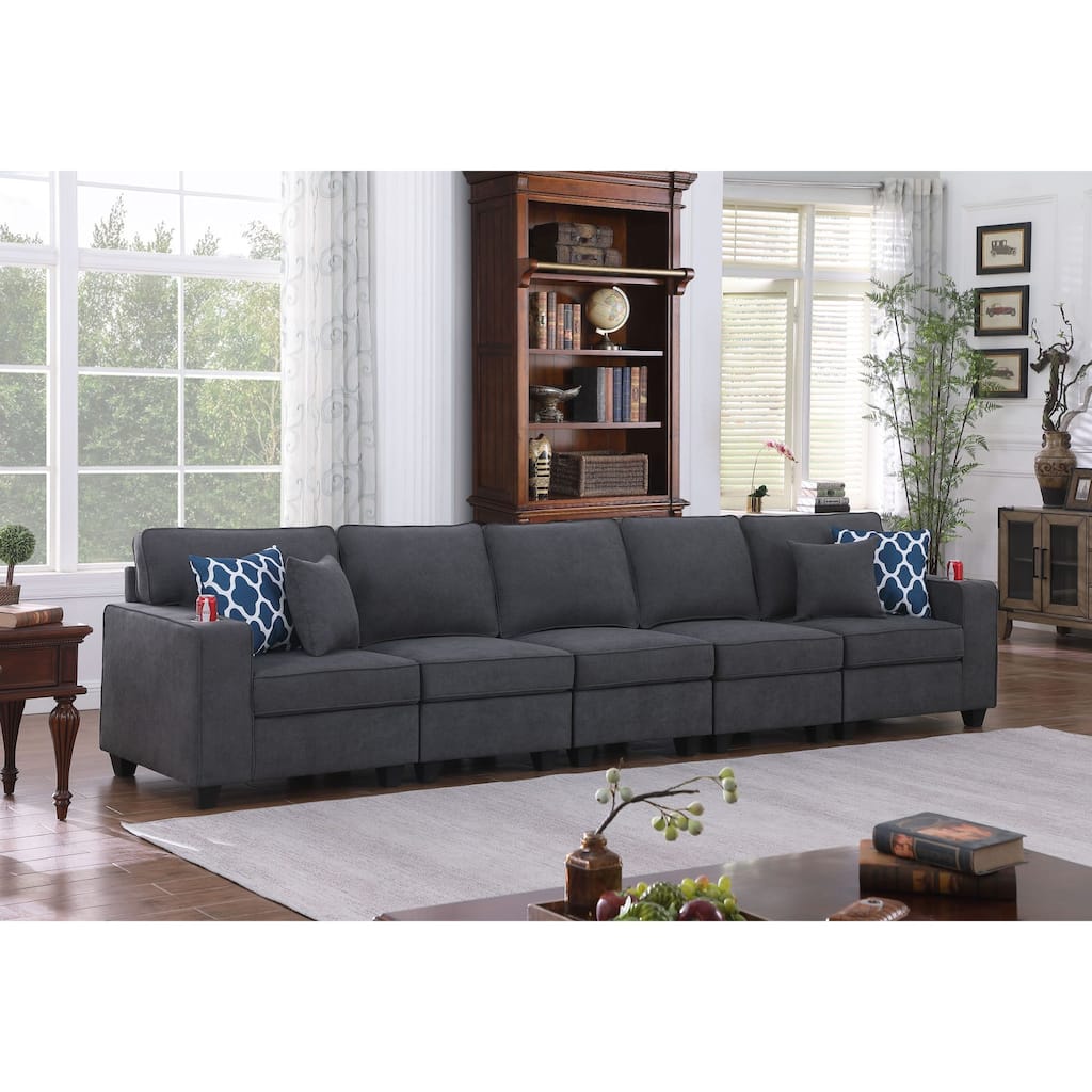 Woven Upholstered 5-Seater Sofa in Stone Gray
