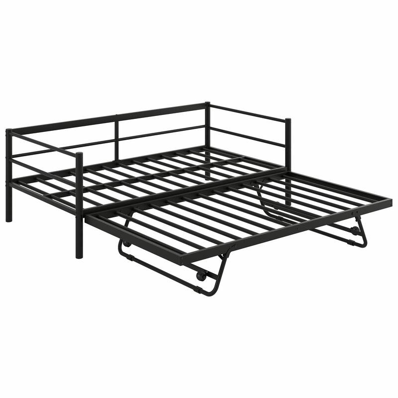 Twin Size Metal Daybed with LED Lights and Adjustable Pop-Up Trundle