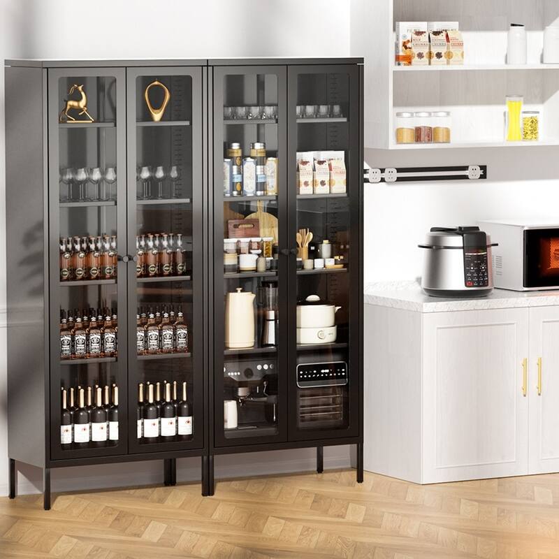 Kitchen Pantry Cabinet Glass Display Storage Buffet Sideboards with Glass Doors and 4 Adjustable Shelves