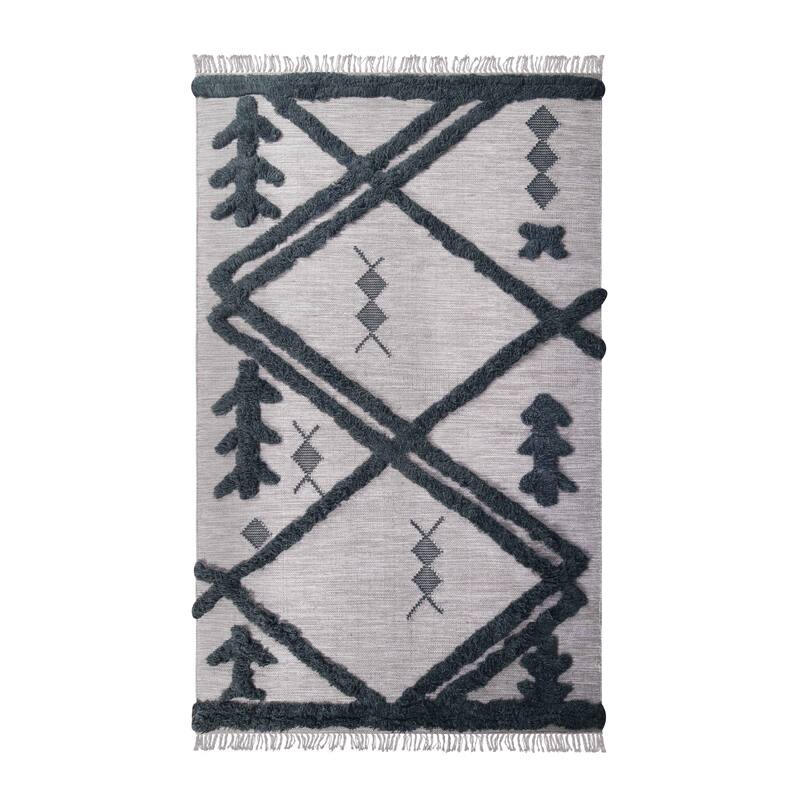 Superior Modern Farmhouse Trellis Handmade Wool Indoor Area Rug With Cotton Backing and Fringes