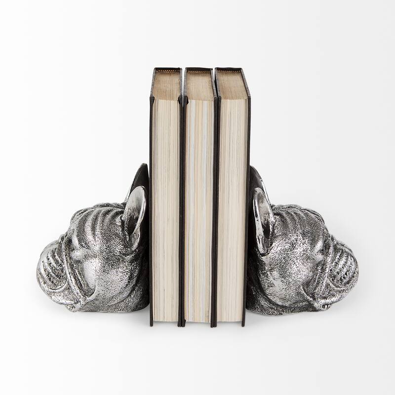 Bruno (Set of 2) 5L x 5W Silver American Bulldog Bookends - 4.8L x 4.7W x 5.5H
