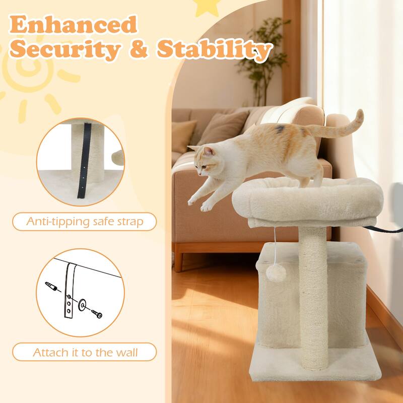 Gymax 19.5'' Small Cat Tree w/Large Padded Plush Perch Condo Sisal