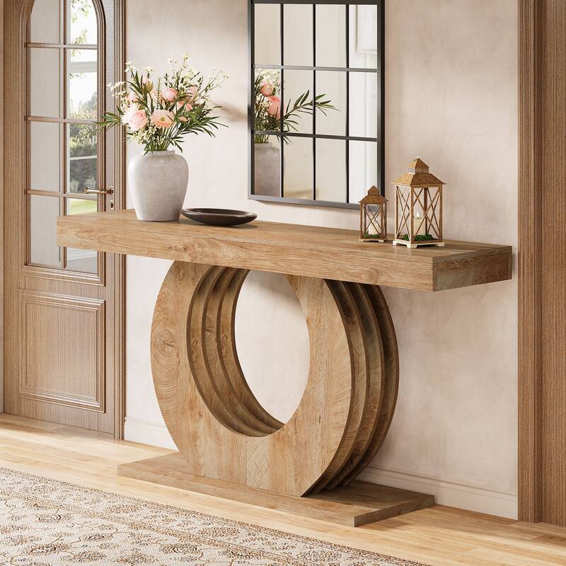 63" Console Table, Long Sofa Entryway Accent Table, Living Room Hallway Behind Sofa Table - LightBrown