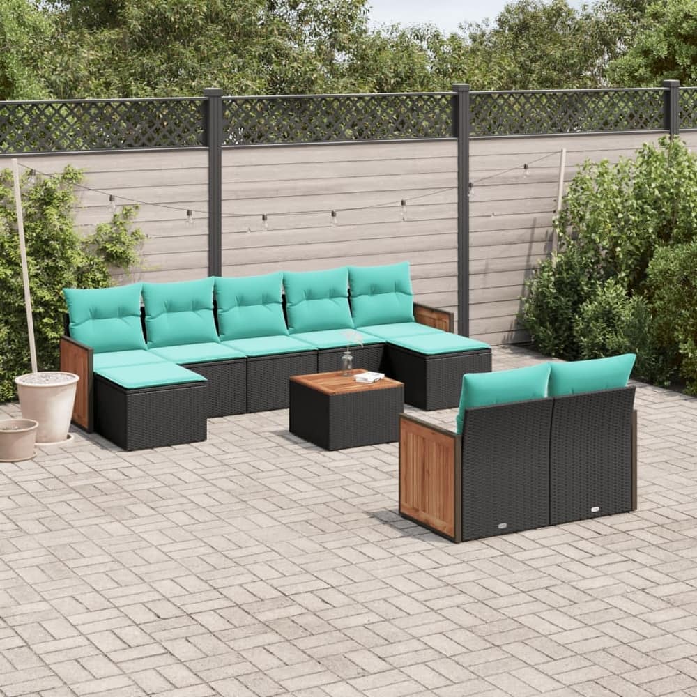 vidaXL 9/10 Piece Patio Sofa Set with Cushions Black/Gray Poly Rattan - 21.7 x 24.4 x 27.2