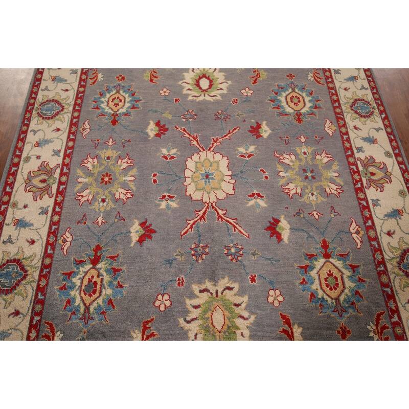 Gray Floral Oushak Oriental Area Rug Hand-Knotted Wool Carpet - 6'0" x 8'11"