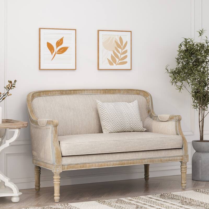 Wood Loveseat Sofa with Rubber Wood Frame