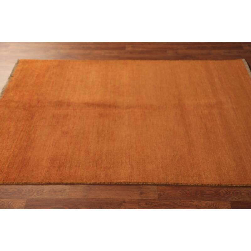Orange Gabbeh Modern Rug Hand-Knotted Wool Carpet - 3'11" x 5'10"