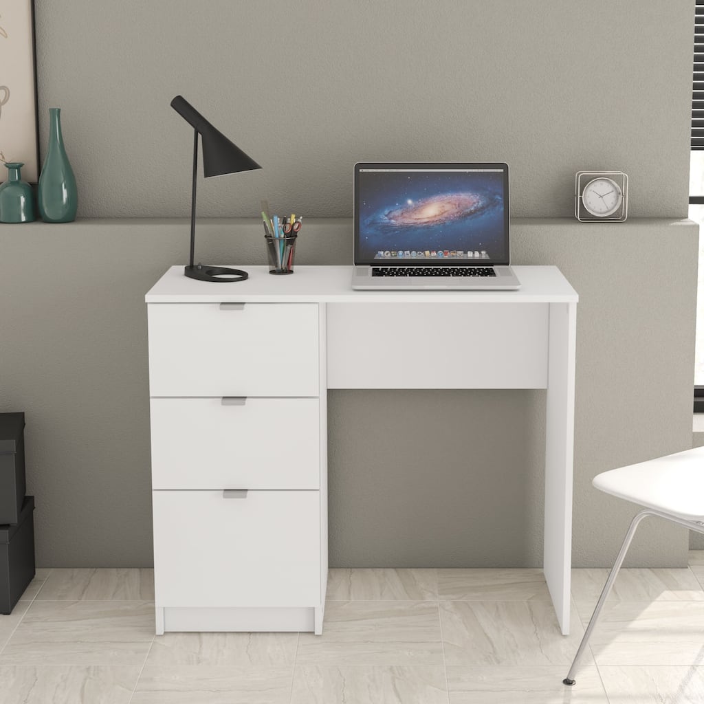 Polifurniture Cambridge Writing Desk with 3 Drawers, White
