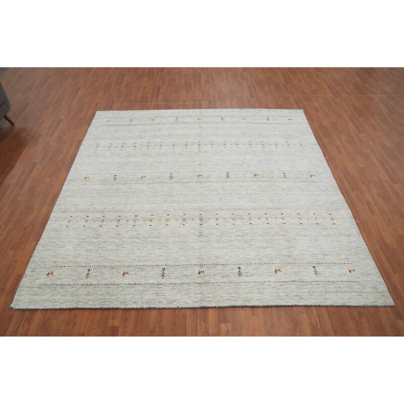 Hand Knotted Oriental 100% Wool Carpet Tribal Animal Pictorial Beige & Ivories Gabbeh Area Rug - 9' 11'' X 9' 10''