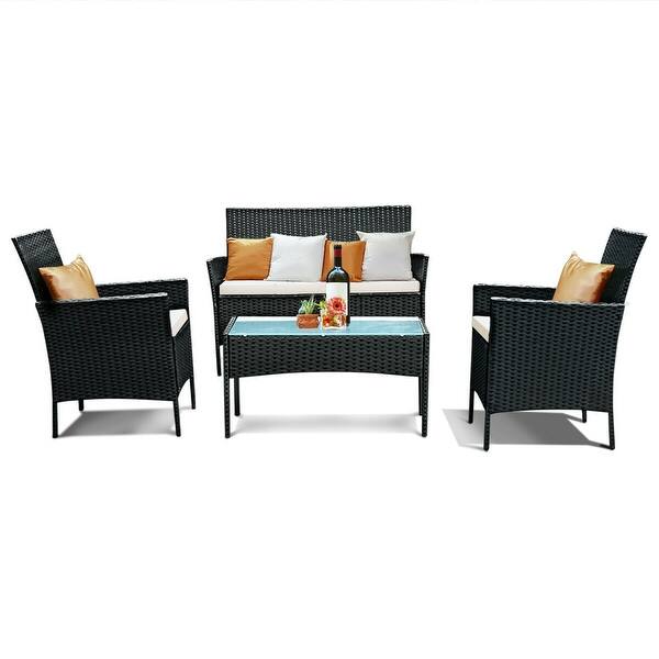 Shop Costway 4 Pc Outdoor Rattan Furniture Set Loveseat Sofa Cushioned Overstock 16794554