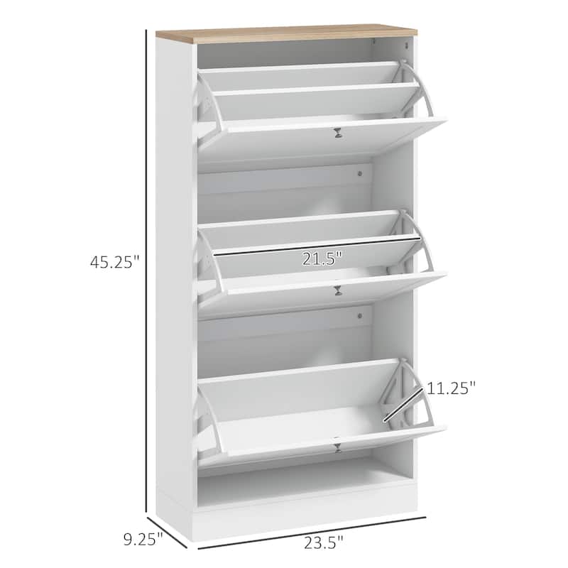 HOMCOM Narrow Shoe Storage Cabinet for Entryway with 3 Flip Drawers and Adjustable Shelves