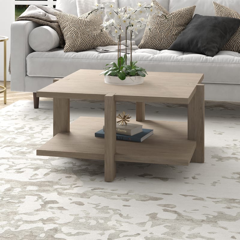 Ingrid 34.66" Wide Square Coffee Table - Antiqued Gray Oak