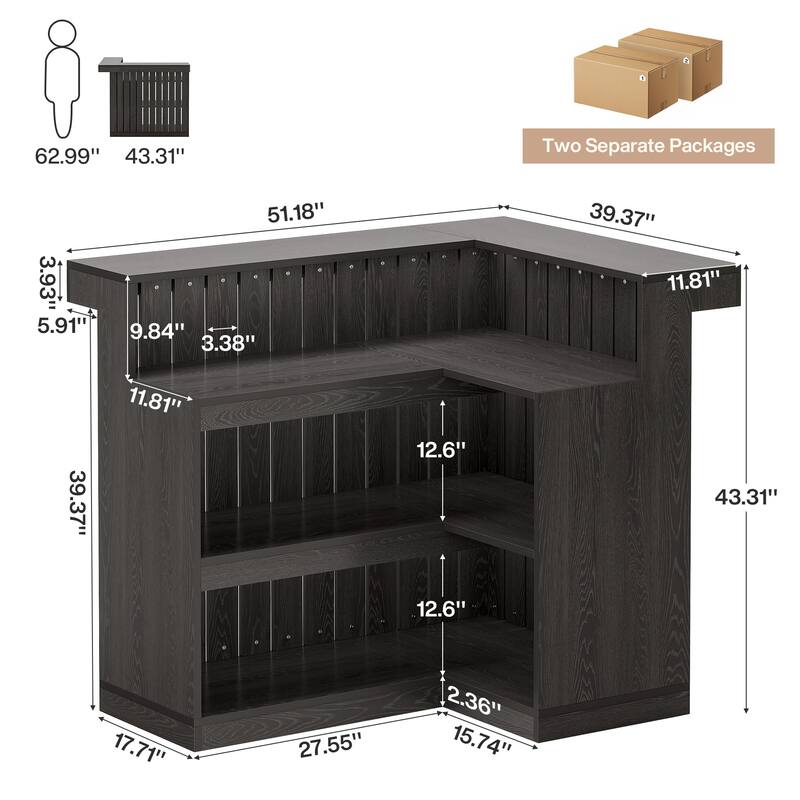 4-Tier L-Shaped Corner Home Liquor Bar Unit Table with Storage