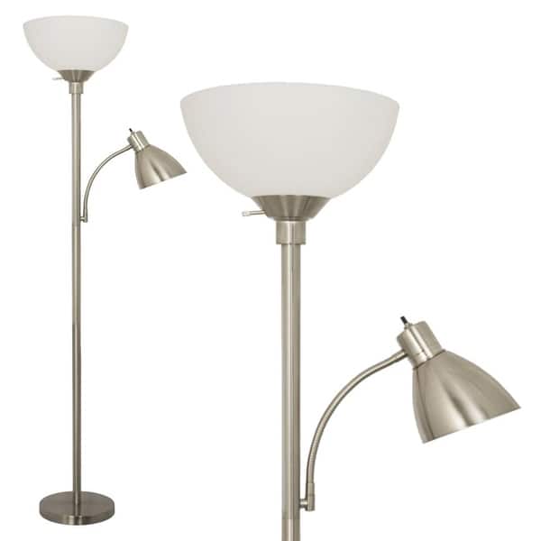 slide 10 of 9, Brushed Nickel Floor Lamp With Side Reading Light Nickel - 61 to 72 Inches
