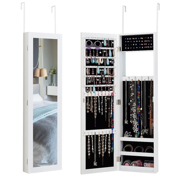 Costway Wall Door Mounted Mirrored Jewelry Cabinet Armoire Costway Wall Door Mounted Mirrored Jewelry Cabinet Armoire Storage Organizer White
