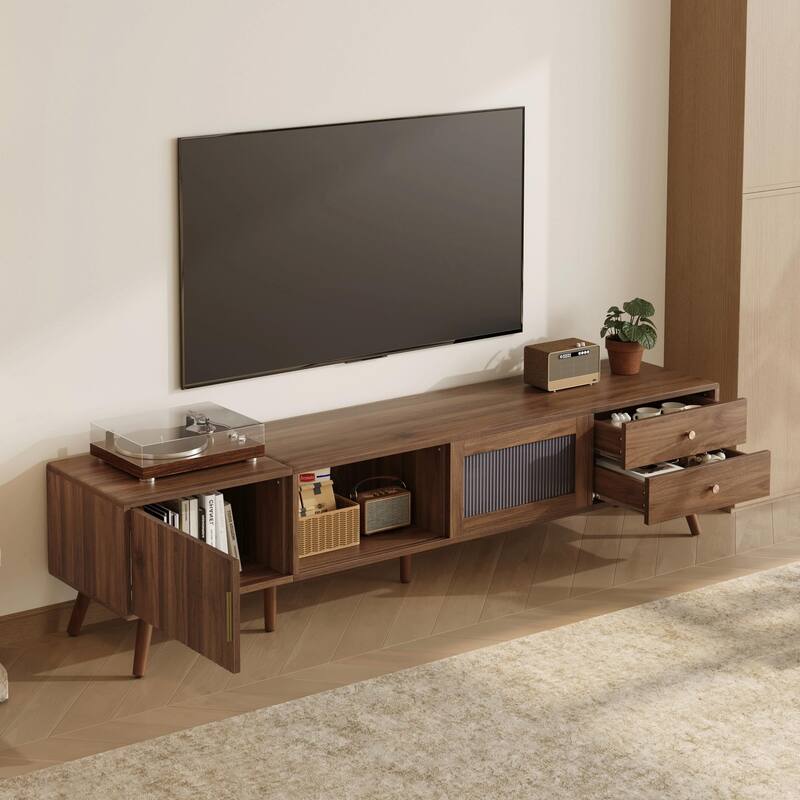 76" Modern Minimalist Glass-Door TV Stand for TVs up to 85 Inches