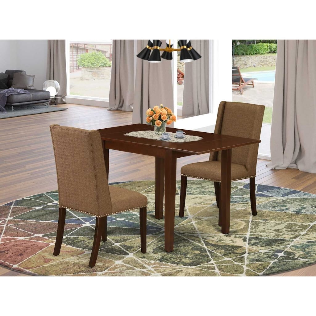 HomeStock 3-Piece Mahogany Finish Rectangular Solid Wood Top with Dropleaf Dining Table Set